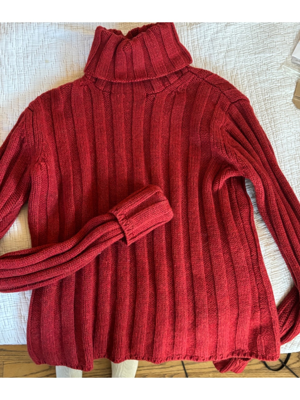 100% Merino Wool Banana Republic Red Ribbed Turtleneck Sweater